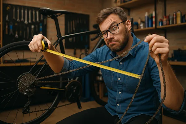 En mand sidder med et målebånd og sin kæde og ser forvirret ud